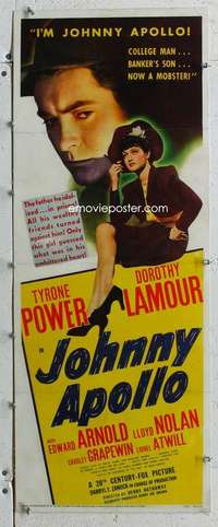 g224 JOHNNY APOLLO linen insert movie poster '40 Tyrone Power, Lamour