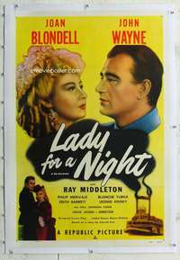 g380 LADY FOR A NIGHT linen one-sheet movie poster R50 John Wayne, Blondell