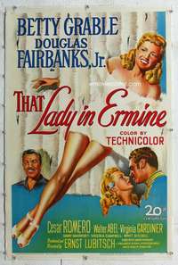 g511 THAT LADY IN ERMINE linen one-sheet movie poster '48 Grable, Fairbanks