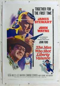 g402 MAN WHO SHOT LIBERTY VALANCE linen one-sheet movie poster '62 Wayne