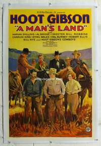 g404 MAN'S LAND linen one-sheet movie poster '32 Hoot Gibson stone litho!