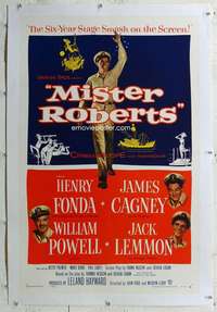 g414 MISTER ROBERTS linen one-sheet movie poster '55 Henry Fonda, Cagney