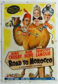g466 ROAD TO MOROCCO linen one-sheet movie poster '42 Hope, Crosby, Lamour