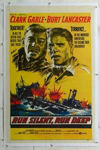 g471 RUN SILENT, RUN DEEP linen one-sheet movie poster '58 Gable, Lancaster