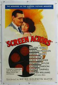 g476 SCREEN ACTORS linen one-sheet movie poster '50 Clark Gable, Ava Gardner