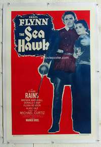 g477 SEA HAWK linen one-sheet movie poster R47 Errol Flynn, Brenda Marshall