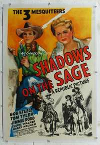 g478 SHADOWS ON THE SAGE linen one-sheet movie poster '42 3 Mesquiteers!