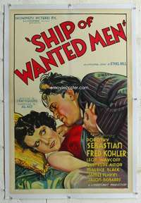 g480 SHIP OF WANTED MEN linen one-sheet movie poster '33 Dorothy Sebastian