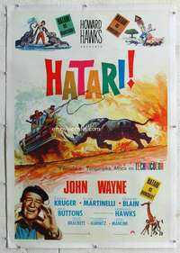 g018 HATARI linen Brazilian movie poster '62 John Wayne, Howard Hawks