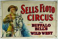 g011 SELLS FLOTO CIRCUS & BUFFALO BILL'S WILD WEST linen circus poster '20s