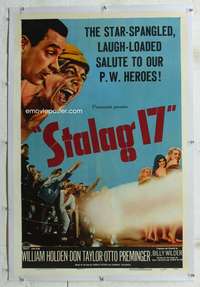 g494 STALAG 17 linen one-sheet movie poster '53 William Holden, Billy Wilder