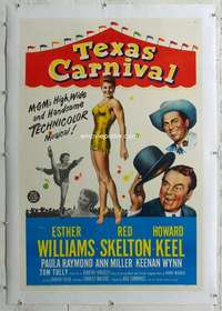 g505 TEXAS CARNIVAL linen one-sheet movie poster '51 Esther Williams, Skelton
