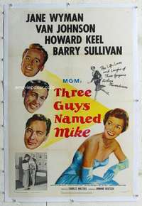 g514 THREE GUYS NAMED MIKE linen one-sheet movie poster '51 Jane Wyman, Keel