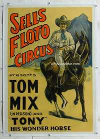 g010 SELLS FLOTO CIRCUS linen circus one-sheet poster '30 Tom Mix in person!