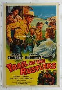 g522 TRAIL OF THE RUSTLERS linen one-sheet movie poster '50 Charles Starrett