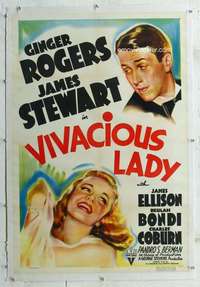 g533 VIVACIOUS LADY linen one-sheet movie poster '38 Ginger Rogers, Stewart