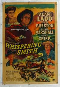 g541 WHISPERING SMITH linen one-sheet movie poster '49 Alan Ladd, Preston