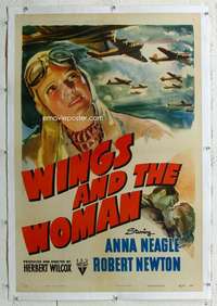 g552 WINGS & THE WOMAN linen one-sheet movie poster '42 pilot Anna Neagle!