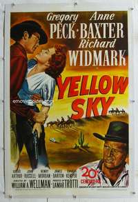 g555 YELLOW SKY linen one-sheet movie poster '48 Gregory Peck, Anne Baxter
