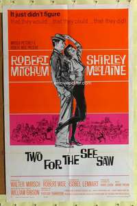 h068 TWO FOR THE SEESAW one-sheet movie poster '62 Robert Mitchum, MacLaine