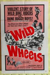 h027 WILD WHEELS one-sheet movie poster '69 rebel bikers vs surfers!