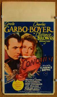 j002 CONQUEST mini movie window card '37 Greta Garbo, Charles Boyer