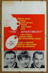 j055 APARTMENT movie window card '60 Billy Wilder, Lemmon, MacLaine
