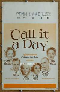 j077 CALL IT A DAY movie window card '37 Olivia de Havilland, Hunter