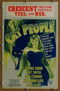 j080 CAT PEOPLE movie window card '42 Simone Simon, horror!