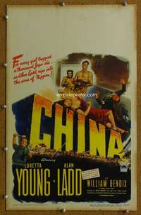 j083 CHINA movie window card '43 Loretta Young, Alan Ladd, WWII!