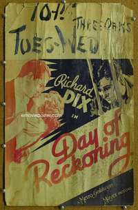 j092 DAY OF RECKONING movie window card '33 Richard Dix in jail!