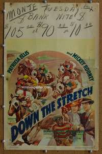 j097 DOWN THE STRETCH movie window card '36 great horse racing image!