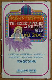 j038 SECRET AFFAIRS OF MILDRED WILD stage play WC '72 art of Maureen Stapleton by John Melo!