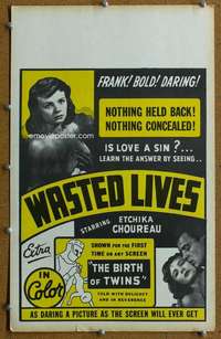 j243 WASTED LIVES/BIRTH OF TWINS movie window card c57 love is a sin!