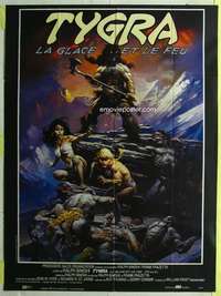 k091 FIRE & ICE French one-panel movie poster '83 cool Frank Frazetta art!