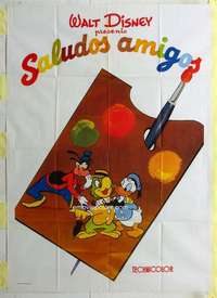 k467 SALUDOS AMIGOS Italian one-panel movie poster R70s Donald Duck, Goofy