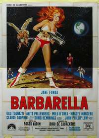 k259 BARBARELLA Italian two-panel movie poster '68 Jane Fonda, Roger Vadim