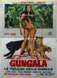 k328 VIRGIN OF THE JUNGLE Italian two-panel movie poster '67 super sexy art!