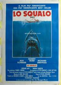 k416 JAWS Italian 1p R70s art of Spielberg's classic man-eating shark attacking sexy swimmer!