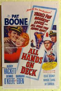 p024 ALL HANDS ON DECK one-sheet movie poster '61 Pat Boone, Buddy Hackett