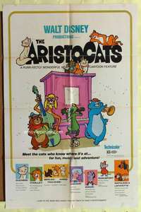 p056 ARISTOCATS one-sheet movie poster '71 Walt Disney feline cartoon!