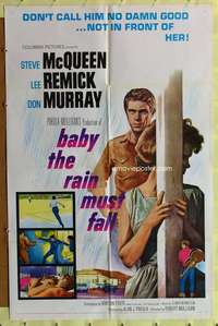 p065 BABY THE RAIN MUST FALL one-sheet movie poster '65 Steve McQueen