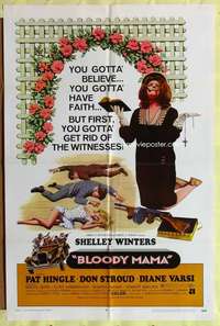 p108 BLOODY MAMA one-sheet movie poster '70 AIP, crazy Shelley Winters!