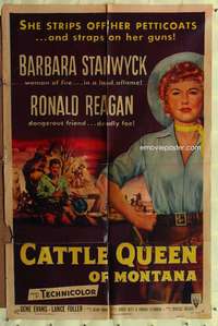 p144 CATTLE QUEEN OF MONTANA one-sheet movie poster '54 Stanwyck, Reagan