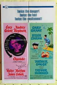 p150 CHARADE/FATHER GOOSE one-sheet movie poster '68 Cary Grant, Hepburn