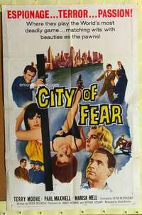 p158 CITY OF FEAR one-sheet movie poster '65 Terry Moore, spies!