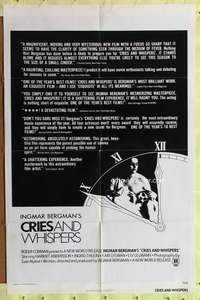 p185 CRIES & WHISPERS one-sheet movie poster '72 Ingmar Bergman, Swedish!