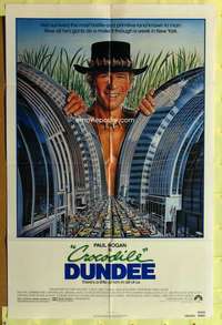 p188 CROCODILE DUNDEE one-sheet movie poster '86 Paul Hogan, Gouzee art!