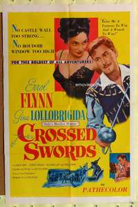 p193 CROSSED SWORDS one-sheet movie poster '53 Errol Flynn, Lollobrigida