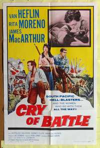 p196 CRY OF BATTLE one-sheet movie poster '63 Van Heflin, Rita Moreno